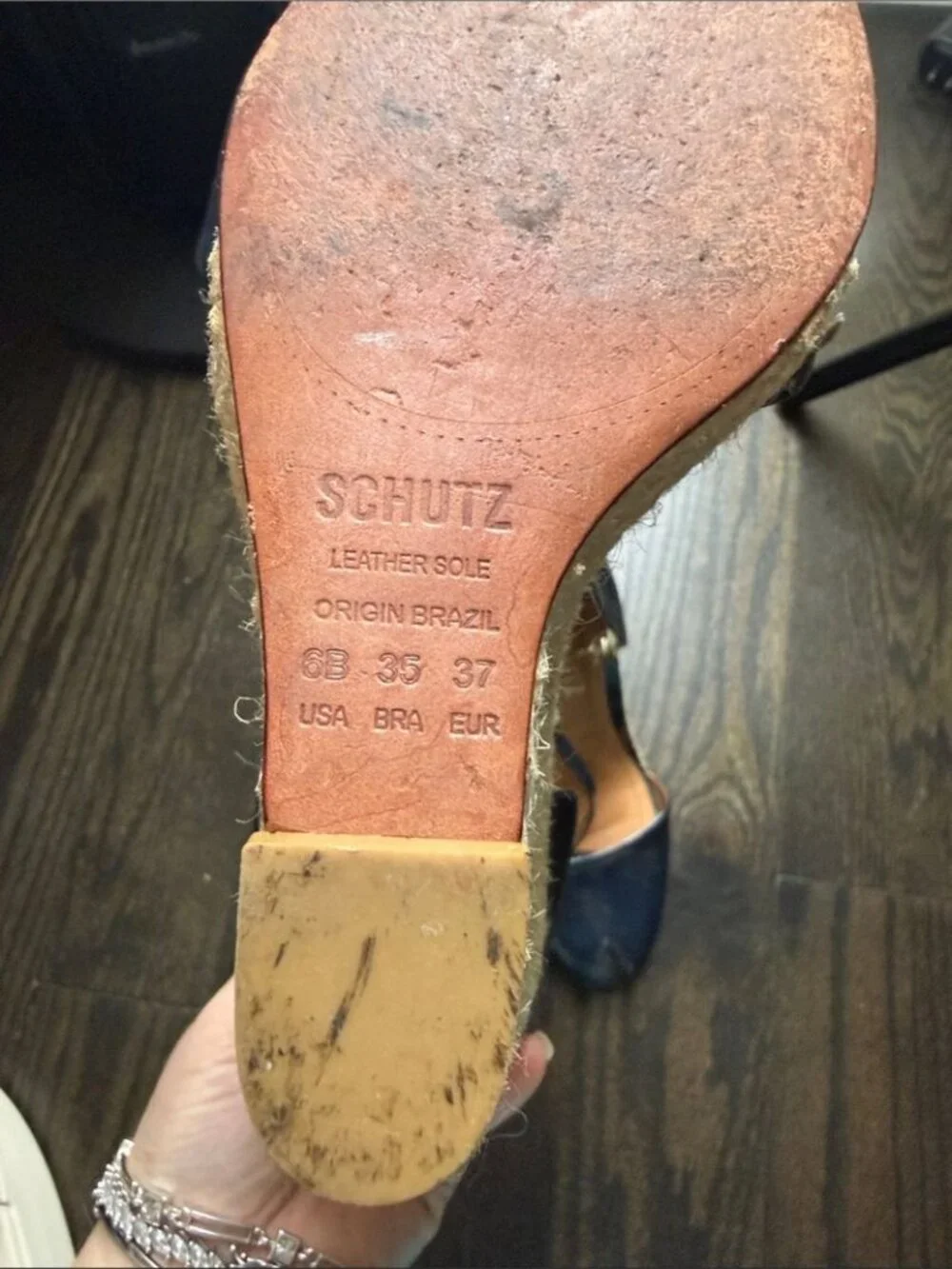 Schutz Navy Patent Espadrille Wedge Sandals